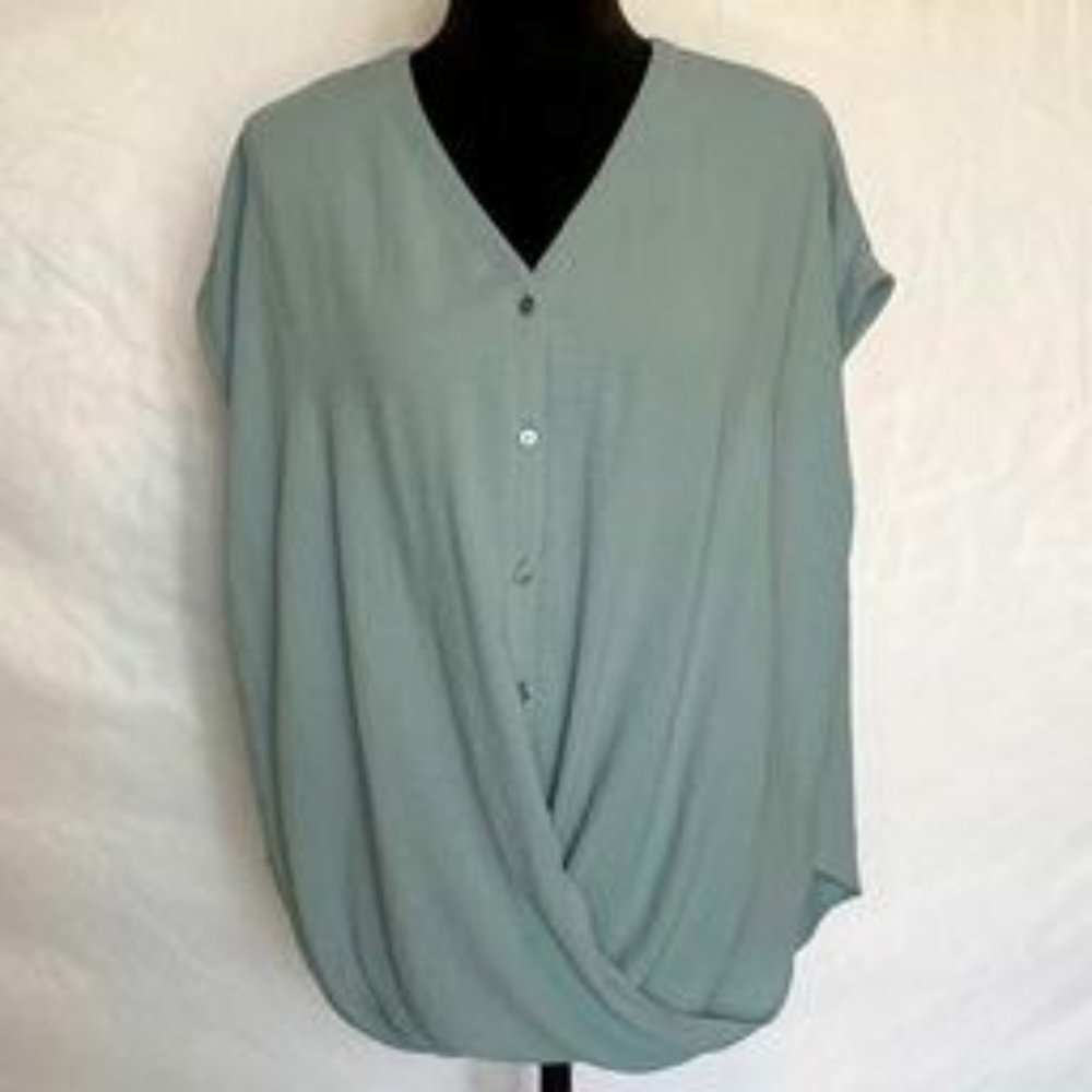 She & Sky Twist Front Button Up Blouse